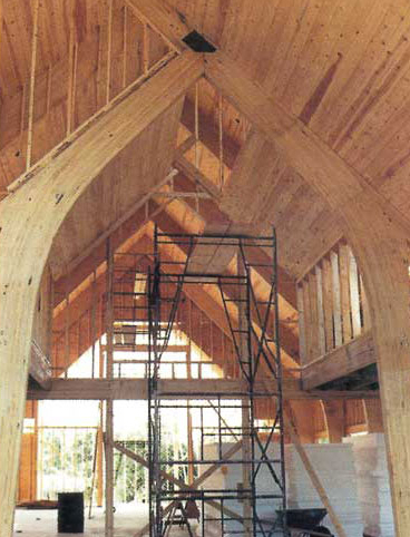 Wooden beams being constructed in the Chapel