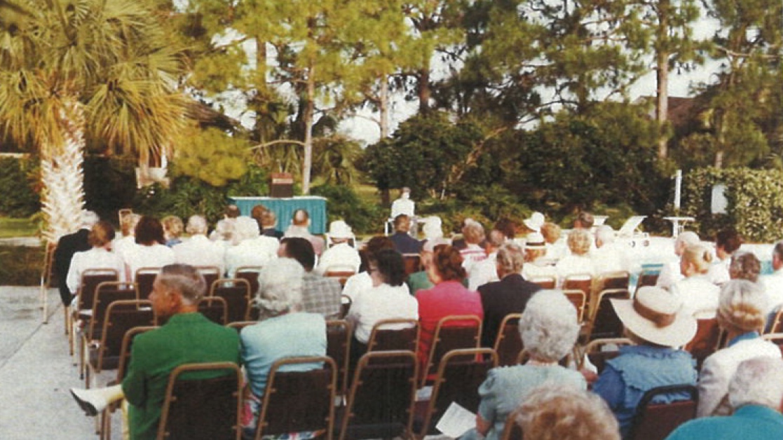 Chapel service at pool