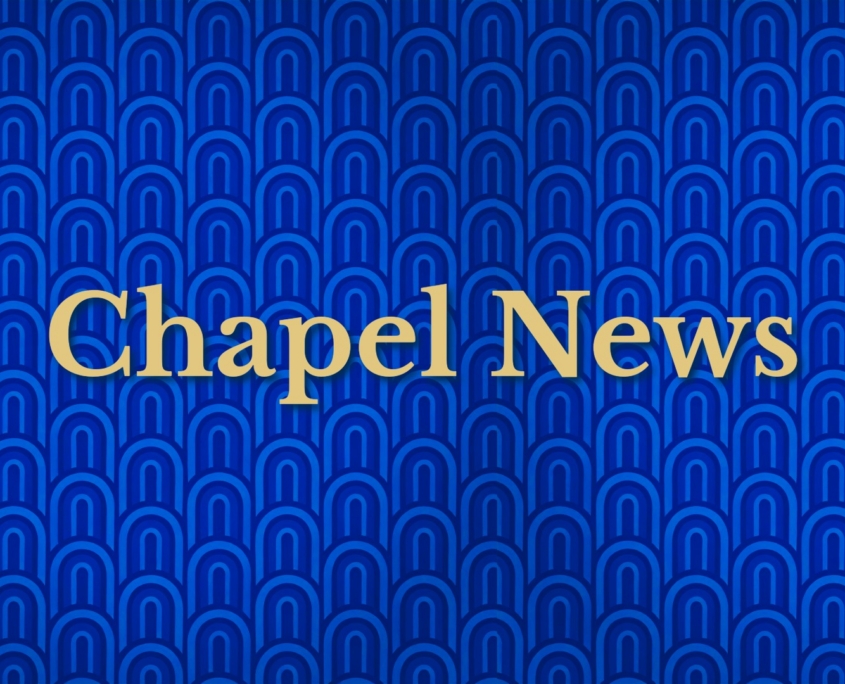 Blue Background pattern of rounded arches with Chapel News title