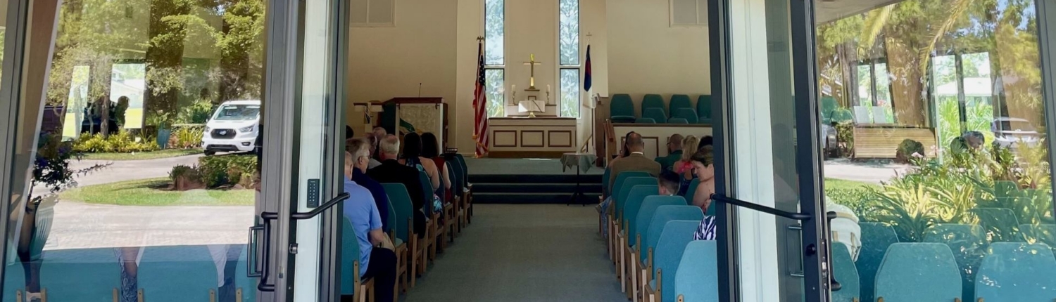 Open doors to chapel showing alter