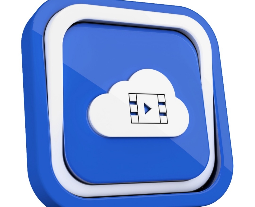 blue button with a video arrow in white cloud